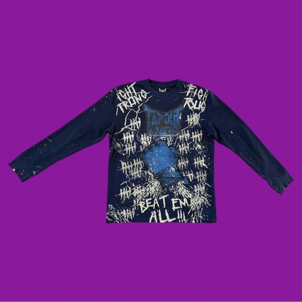 Navy Tapout long sleeve shirt with distressed details - Picture 3 of 5